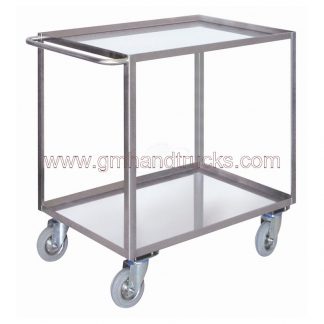 Carrello a 2 piani con bordo di contenimento in acciaio inox lamiera 15/10