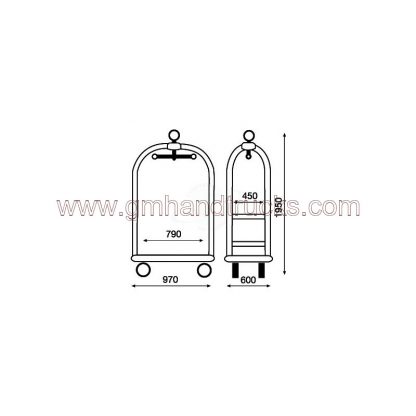 Carrello portabagagli "luxury" in acciaio inox piano rivestito in moquette rossa