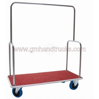 Carrello portabagagli "bus" in acciaio cromato piano rivestito in moquette rossa