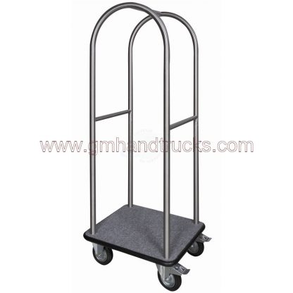 Carrello portabagagli in acciaio inox piano rivestito in moquette grigia