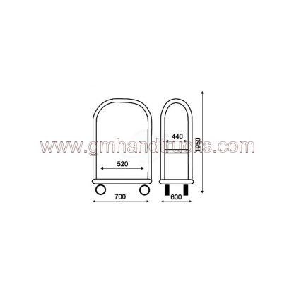 Carrello portabagagli in acciaio inox piano rivestito in moquette grigia