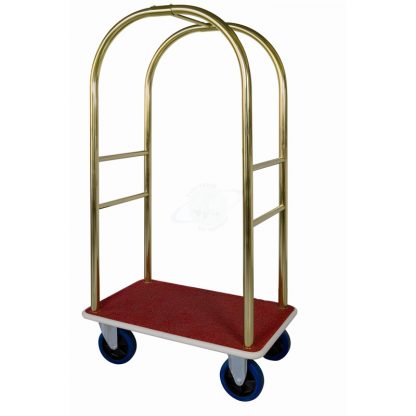 Carrello portabagagli "arco d'oro" in ottone piano rivestito in moquette rossa