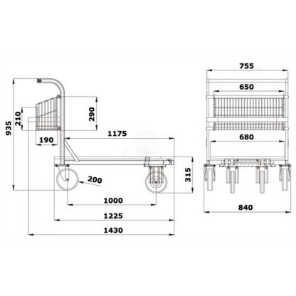 Carrello Cash&Carry interamente zincato con piano in rete zincata elettrosaldata