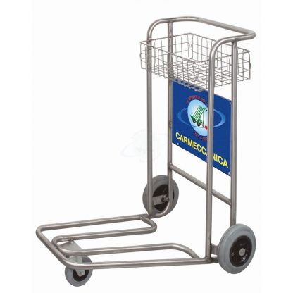 Portabagagli compenetrabile in acciaio inox AISI 304 struttura in tubolare a tre ruote cestello inox