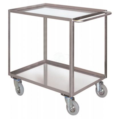 Portatutto Grande a 2 piani con bordo di contenimento in acciaio inox AISI 304 con ruote con freno