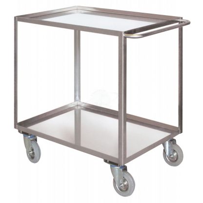 Portatutto Medio a 2 piani con bordo di contenimento in acciaio inox AISI 304 con ruote con freno