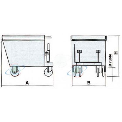 Carrelli Benna contenitori basculante completamente ribaltabile 160° 300 lt 600 kg misure