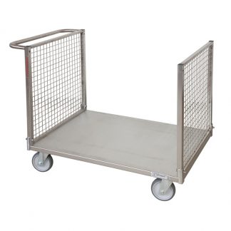 Carrelli pianale acciaio aisi 2 sponde rete 4 ruote girevoli 2 con freno