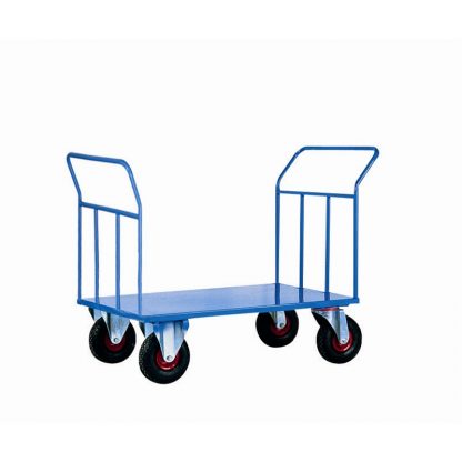 Carrelli pianale 2 sponde ruote pneumatiche 2 fisse 2 girevoli freno