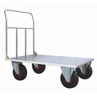 Carrelli pianale Aisi 304 1200 x 800 ruote pneumatiche 2 fisse 2 girevoli freno