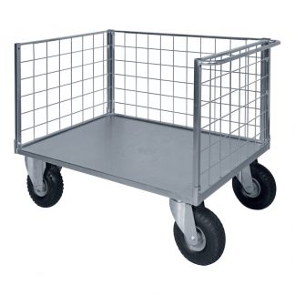 Carrello Pianale a 3 sponde in rete zincata ruote pneumatiche