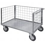 Carrello pianale 3 sponde in rete zincato ruote gomma piena 2 girevoli