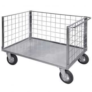 Carrello pianale 3 sponde in rete zincato ruote gomma piena 2 girevoli
