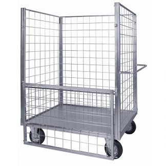 Carrello pianale verniciato a 3 sponde una ribaltabile 4 ruote girevoli gomma piena freno