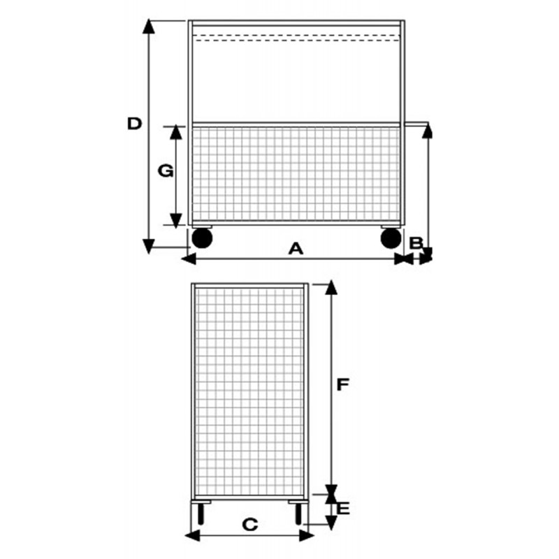 carrello_pianale_3_sponde_una _ribaltabile_ruote_gomma_piena_4_girevoli_freno_misure Carrello pianale verniciato a 3 sponde una ribaltabile 4 ruote girevoli gomma piena freno misure