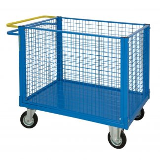 Carrello pianale con 4 sponde in rete e freno normalmente attivo