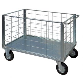Carrello pianale 4 sponde in rete zincato1270 x 800 2 girevoli
