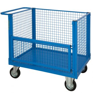 Carrello Pianale 4 sponde rete una parzialmente ribaltabile 4 ruote girevoli