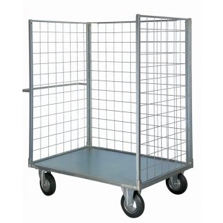 Carrello pianale verniciato a 3 sponde 4 ruote gomma piena girevoli