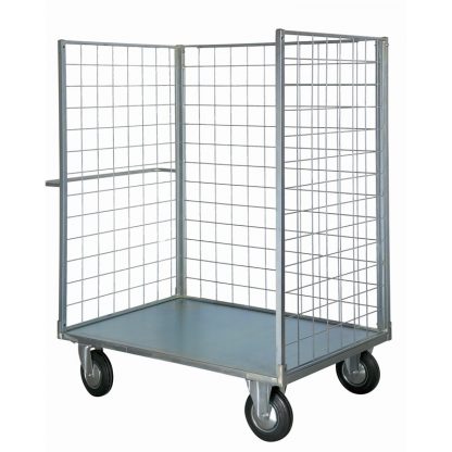 Carrello pianale verniciato a 3 sponde 4 ruote gomma piena girevoli