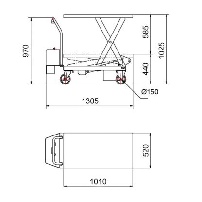Carrello con Piattaforma elevatrice pantografo PC500 elettrica 500 Kg misure