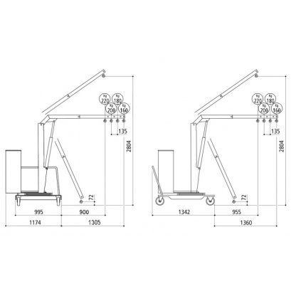 Gru girevole 360° carrellata 500 Kg Contrappesata Manuale misure