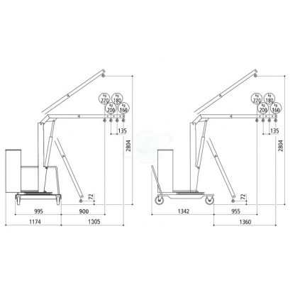 Gru girevole 360° carrellata 500 Kg Contrappesata Manuale misure