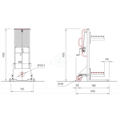 Sollevatore arganello porta bobine ARX 165 sollevamento mm 1495