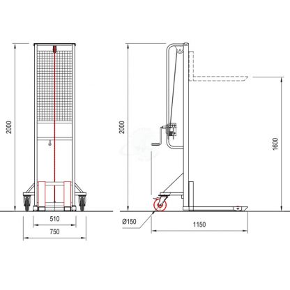 Sollevatore arganello frizione incorporata arresto automatico portata Kg 300 misure