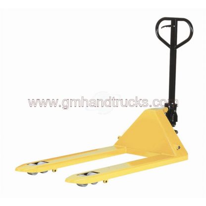 Transpallet modello largo per frutta con 2 rulli anteriori in nylon bianco