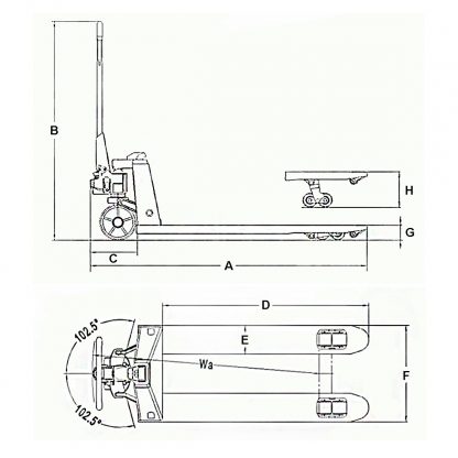 Misure e disegno Transpallet Modello Corto Forche 1000